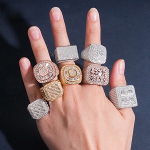 <b>Mens</b> 925 <b>Silver</b> Lab Grown Diamond Statement <b>Ring</b> Square Cluster Baguette Round Dress <b>Ring</b> - Product Image 5