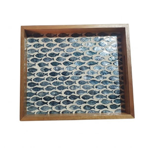 Bandeja decorativa de madera con incrustaciones de nácar de alta calidad al por mayor, bandeja otomana con asas de Vietnam - Product Image 1