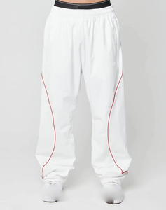 <b>Men's</b> <b>White</b> Elastic Waist Sweatpants With Red Side Stripe Lightweight Breathable Casual Jogger Pants Summer Activewear - Product Image 1