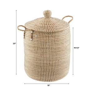 Cesta de almacenamiento de algas marinas blancas con tapa, cesta de almacenamiento hecha a mano, venta al por mayor, ecológica, hecha en Vietnam - Product Image 2
