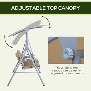 Dondolo da Esterno Beige per 2 Persone con Tettuccio Regolabile, Tavolino e Console Portaoggetti per Patio - Product Image 4