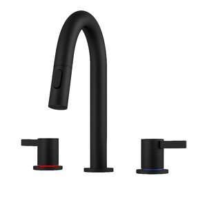 Rubinetto Lavabo Nero Opaco da 8 Pollici con 2 Maniglie e Design a 3 Fori, con Doccetta Estraibile a 360 Gradi e Scarico Pop-Up - Product Image 1