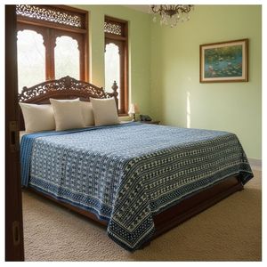 Hand Block Printed Indian Cotton Sanganer Kantha Queen Size Throws Large Width Handmade <b>Quilt</b> Traditional Homes <b>Bedding</b> Decor - Product Image 1