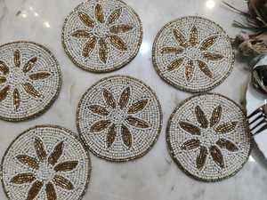 Set of -Inch Handcrafted Beaded Coasters with Floral Embroidery Eco-Friendly Customizable Spill-Proof Decor for Home & Hotel Use - Product Image 2