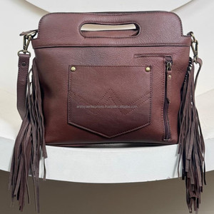 Manufacturer Wholesale Prices Hand Tooled Genuine Leather Fringe Crossbody Shoulder Bag for Women's Cowhide Top Handle Handbags - Product Image 5