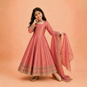 ชุดเดรส Anarkali คุณภาพเยี่ยม พร้อมกางเกงและผ้าคลุมไหล่ สำหรับเด็กผู้หญิง ชุดพื้นเมืองสำหรับงานแต่งงาน จาก Samp Corporation - Product Image 1