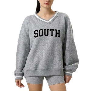Compre Sudadera Extra Grande de Primera Calidad para Mujer con Cuello en V, Estampado de Letras TX, Hombros Caídos, Manga Larga, Tejida en Algodón 100%, Ropa de Otoño - Product Image 2