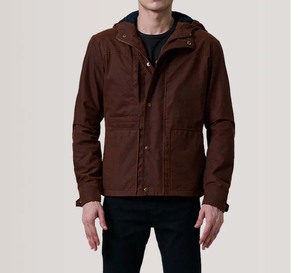Chaqueta de lona marrón con capucha para hombre, a prueba de viento, con cremallera y botones a presión, informal, de moda para otoño, para uso diario al aire libre, chaqueta para hombre al por mayor - Product Image 4