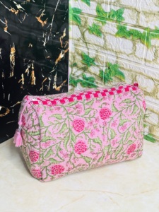 Elegant Floral Print 3-Piece Cosmetic <b>Bag</b> Set Handmade <b>Quilted</b> Cotton Toiletry Pouch Zipper Chains Travel Accessories Organizer - Product Image 5