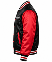 Veste varsity noire et rouge pour homme, couleur unie, satinée, style bomber, décontractée, pour l'automne, col rabattu, fermeture à boutons, vestes varsity pour homme