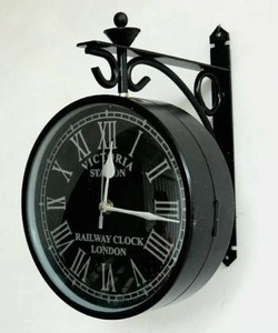 Vintage Double Sided Quartz Analog Wall Clock Railway Style Metal Hanging Silent Roman Numeral Decor for Living Room - Product Image 4