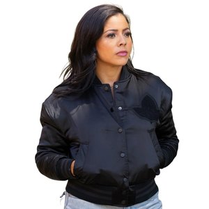 AKA All <b>Black</b> Bomber Jacket Women Sorority Inspired Zip Up Casual Streetwear Premium Lightweight Stylish Outerwear - Product Image 1