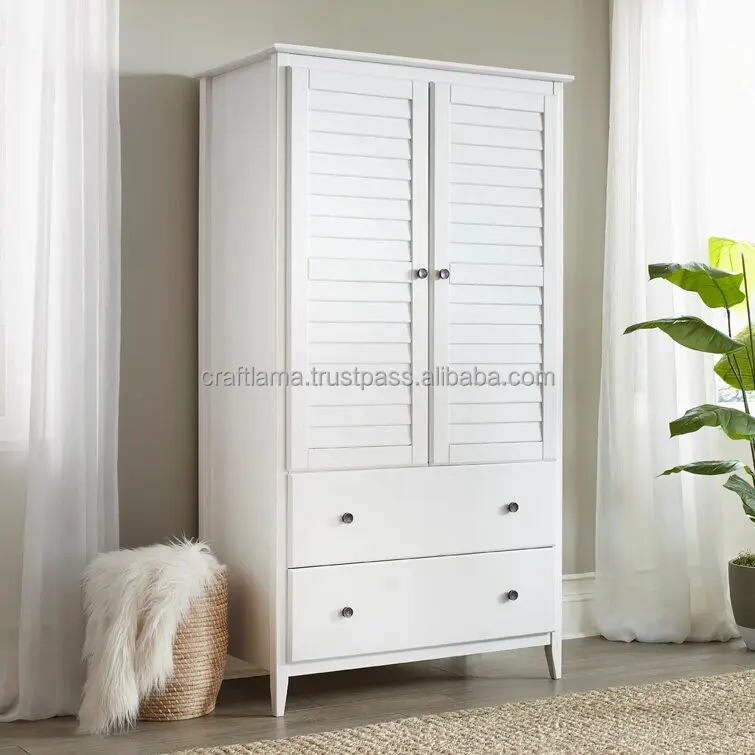 Manufacturer And Exporter Grain Wood Furniture Greenport Solid Wood 2 Door Armoire white Colour Presents Contemporary For Home
