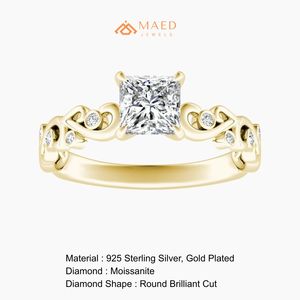 Elegante Anillo de Moissanita con Corte Princesa y Microincrustaciones para Mujer, Chapado en Oro, Regalo de Joyería para Compromiso, Boda o Aniversario, Estilo Americano - Product Image 6