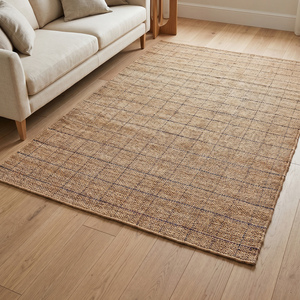 Natural Handwoven <b>Jute</b> <b>Rug</b> Beige Brown Geometric Pattern Area Carpet Anti-Slip Thick Medium Pile for Living Room Bedroom Modern - Product Image 1