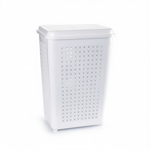 Cesto per biancheria bianco quadrato da 50 litri con coperchio per riporre vestiti - Product Image 2