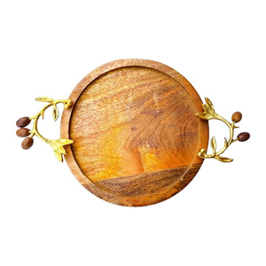 Unique Rectangular Wooden Serving <b>Tray</b> Wood Material Serving <b>Tray</b> With Olive Branch Designer Handles For <b>Snacks</b> Dessert Display - Product Image 3