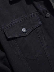 เสื้อแจ็คเก็ตเดนิมสีดำสำหรับผู้ชาย รุ่น Elite Vanguard ทรงปกติ ติดกระดุม ปิดแบบลำลอง ลายเรียบ ผ้าถักโพลีเอสเตอร์/คอตตอน - Product Image 4