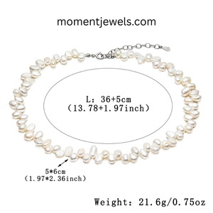 Collier en perles baroques naturelles d'eau douce blanches de qualité AAAAA, plaqué platine, avec pendentif perlé, pour mariage, fête ou cadeau - Product Image 3