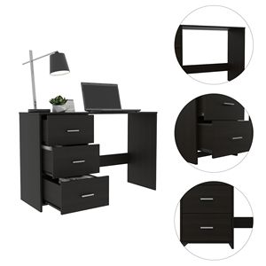 Ventura 3-Drawer Black Wengue Escritorio Elegante Escritorio de computadora con solución de almacenamiento práctica - Product Image 3