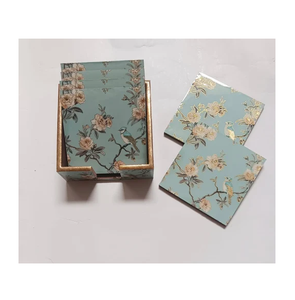 Posavasos de MDF con Diseño Floral y de Aves en Azul, Impresos en Esmalte, Cuadrados, Antideslizantes - Product Image 1
