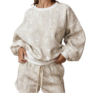 Sweat-shirts tendance personnalisés pour femmes à imprimé marbré avec appliqué brodé, ensemble de vêtements de détente en molleton de coton premium, sweats à capuche tie-dye - Product Image 5