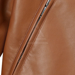 Men Leather Bomber <b>Jacket</b> Genuine Leather <b>Zip</b> <b>Up</b> Casual Flight <b>Jacket</b> With Ribbed Cuffs Elastic Hem And Everyday Comfort - Product Image 5