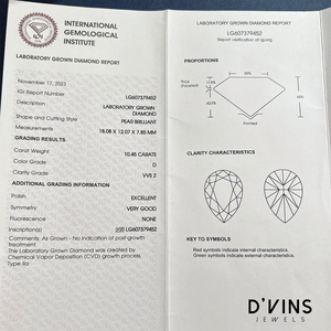 D'vins Jewels - Diamant de laboratoire CVD en vrac, très demandé, grand carat 10,45 ct, couleur D, pureté VVS2, taille poire - Product Image 4