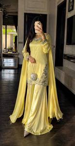 Ensemble Salwar Kameez traditionnel indien jaune 3 pièces en soie brodée avec dupatta, prêt-à-porter, séchage rapide, tenue de fête pour femme - Product Image 3