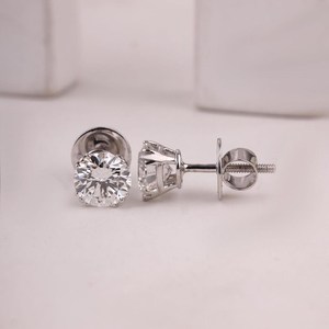 Pendientes de Diamante Cultivado en Laboratorio con Corte Redondo de 1.01CT, Oro Blanco de 14K, Joyería Elegante de Última Moda para Mujer, Regalo de Boda - Product Image 2