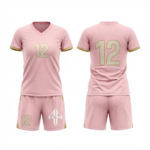 Uniforme de Fútbol con Estampado por Transferencia de Calor y Logotipo Blanco, 100% Poliéster de Alta Calidad, Manga Corta, Transpirable y de Secado Rápido para Mujer - Product Image 1