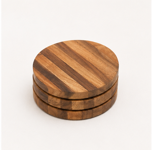 Handcrafted Striped Wood <b>Coasters</b> <b>Set</b> Of 4 Heat-Resistant & Eco-Friendly Round Drink Mats For Coffee Tabletop Protection & Home - Product Image 5