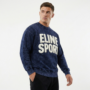 Sweat-shirt à col rond délavé à l'acide de qualité supérieure avec lettrage imprimé en relief 3D, style sportswear urbain, pull à épaules tombantes, streetwear décontracté - Product Image 4