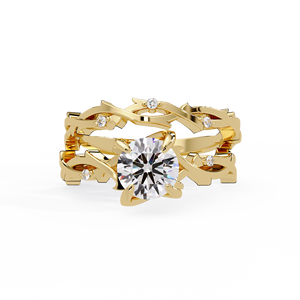 Thorn Branch Twig Bridal Set Round Lab Grown Diamond 14K Yellow Gold Engagement Set <b>Rings</b> IGI Certified Custom Jewelry Wholesale - Product Image 4