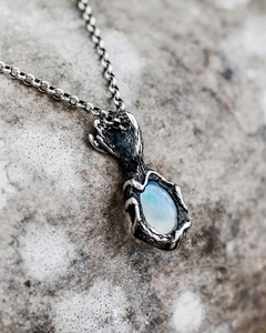 Collier pendentif vintage en argent sterling avec pierre de lune et motif floral, bijoux de mariage pour femme - Product Image 6