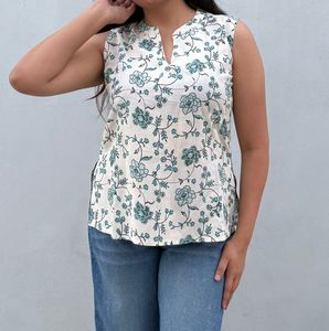 Blusa Elegante para Mujer, Estampado Floral, Sin Mangas, Casual, Corta, Holgada, de Viscosa y Rayón, para Uso Diario - Product Image 2