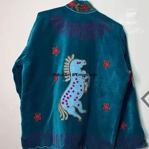 Indian Handmade Suzani Cotton Jacket Hand Embroidered Short Jacket Unisex Coat Handmade Suzani Short Jacket - Product Image 3