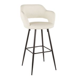 Set di 2 Sgabelli da Bar Contemporanei Margarite in Metallo Nero e Ecopelle Crema Design Moderno - Product Image 2