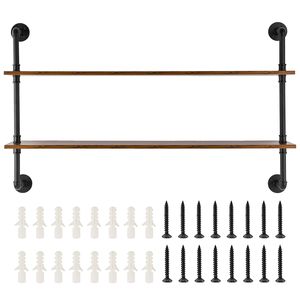 Mensola Industriale a 2 Livelli 48x9,84 Pollici in Legno Rustico con Tubi, Scaffale Galleggiante da Parete con Staffa Sundr, Espositore Fai-da-te - Product Image 1