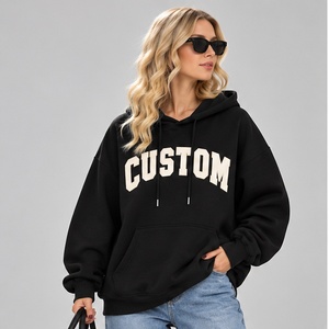 <b>Women</b> Oversized Hoodie Custom Letter Print <b>Black</b> Cotton <b>Fleece</b> Streetwear Casual Autumn Wear Hoodies Top Selling Streetwear - Product Image 1