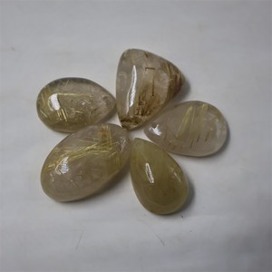 Quartz Rutile Doré Naturel, Cabochon Libre, Taille Ovale, Taille Poire, Cristal de Guérison Certifié par un tiers pour la Fabrication de Bijoux, Vente en Gros - Product Image 2