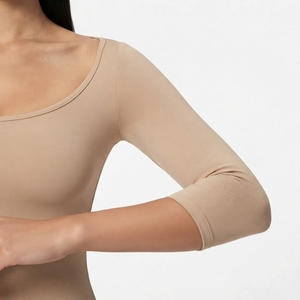 Conjunto de Yoga de 2 Piezas para Mujer, Cuello Redondo, Manga Tres Cuartos, Pantalones Cortos de Cintura Alta, Color Sólido, Sin Costuras, Spandex, Poliéster - Product Image 3