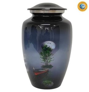 Urna Funeraria Negra para Adultos con Diseño de Luna y Árbol, Acabado Liso y Brillante, Ilustraciones Personalizables, Marca Linea - Product Image 1
