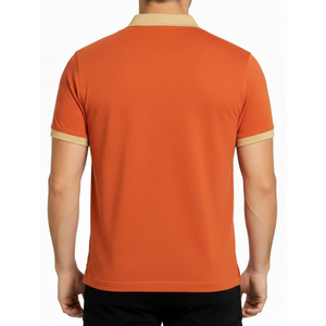 Polo homme personnalisé de qualité supérieure, respirant, grande taille, avec logo sur mesure, couleur moutarde, col contrastant noir, coupe ajustée, manches courtes - Product Image 4