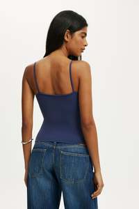 Ever Glow Women's <b>Navy</b> Blue Knitted Spaghetti Strap Tank Top Casual Summer Wear Solid Color O-Neck Regular Length Eco-Friendly - Product Image 2