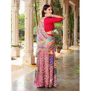 Lehenga Choli de Seda Rosa para Mujer Jiyana con Trabajo de Espejos, Talla XS, Top de Manga Media - Product Image 3