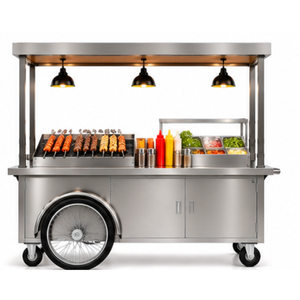 Chariot à kebab mobile en acier inoxydable avec gril, auvent et 4 roues, triple essieu, résistant à la rouille - Product Image 3