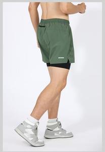 Wholesale Quick Dry Men Double <b>Layers</b> Shorts Lightweight Sport Two <b>Layers</b> Shorts Polyester Breathable 2 Pieces Running Shorts - Product Image 2