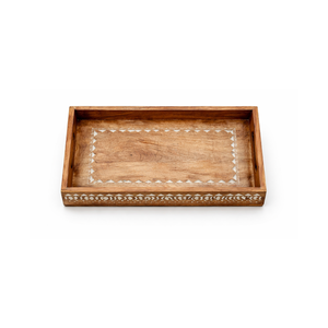 Bela Artisan - Bandeja Rectangular de Madera Papdi Hecha a Mano, Moderna, Biodegradable, Duradera, con Esmalte de Color, Asas y Diseño Decorativo para el Hogar - Product Image 3