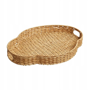 Bandeja de servir ovalada de ratán tejida a mano al por mayor, bandeja decorativa festoneada con asas para decoración del hogar, hotel o restaurante. - Product Image 1